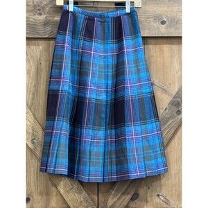 Vintage Saks Fifth Avenue Blue Purple Plaid 100% Maxi Pleated Skirt Women’s Sz 4
